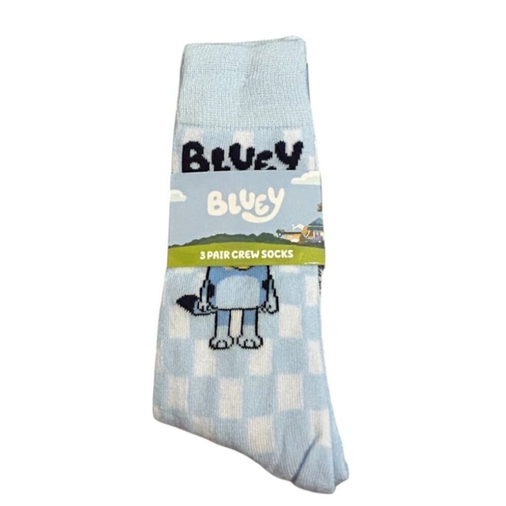 Bluey Men's Crew Socks Size OSFM Set of 3 Checkerboard